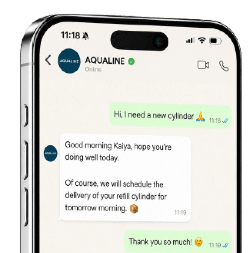 Aqualine support chat on WhatsApp